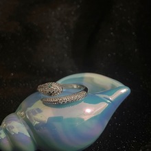 跨境小众设计蛇形镶钻满钻锆石个性高级戒指女轻奢开口戒指指环