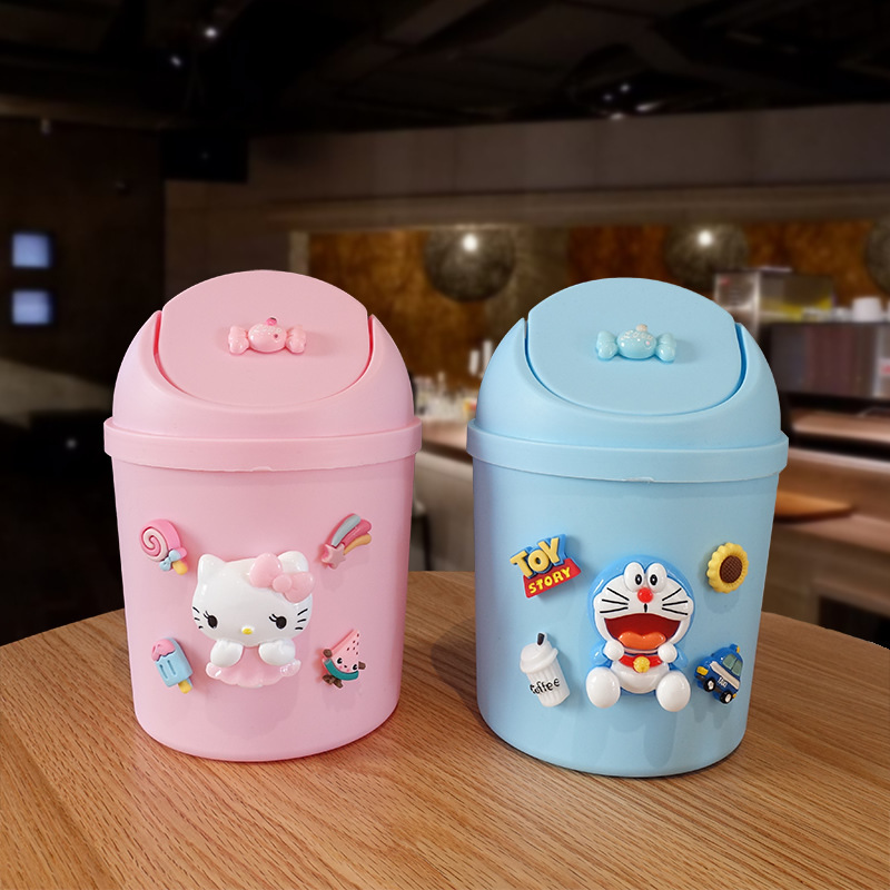Desktop Trash Can Children's Mini Office Cute Trumpet Garbage Bag Instagram Style with Lid Storage Barrel Dormitory
