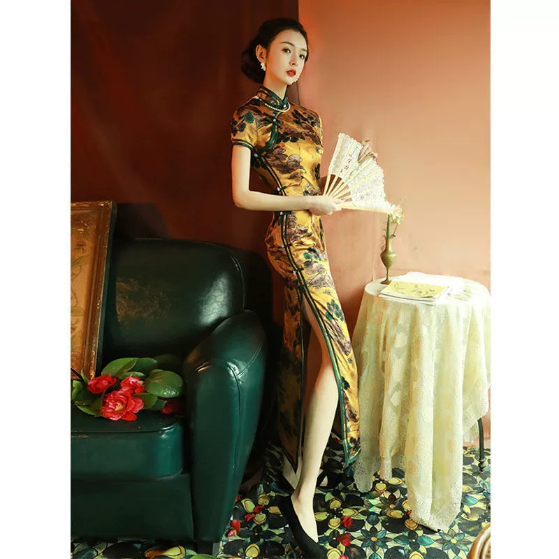 Высококачественное старое шанхайское платье Cheongsam с длинной стороной и восемью пуговицами, весенне-летнее новое улучшенное платье в китайском стиле для девочек