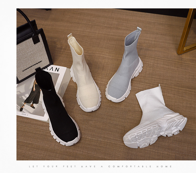 Spring New Fly Knitted Short Boots Thick Soled Versatile Stretch Socks Shoes Thick Soled Knitted Sports Casual Shoes Women's Boots_voghion.com