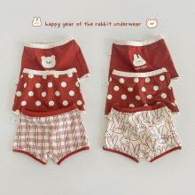 N092儿童内裤批发红色新年款小兔波点宝宝内裤格子棉男童女童内裤
