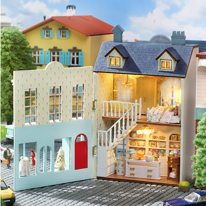 DIY Cottage House Model Miniature World Small Town Scene Sandbox Hecho a mano para hacer regalos de cumpleaños para chicas