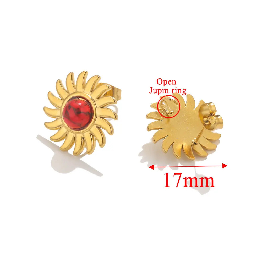 Pendientes de girasol de piedra natural de acero inoxidable pendientes de acero de titanio pendientes de piedra Ojo de Tigre pendientes de accesorios de joyería DIY