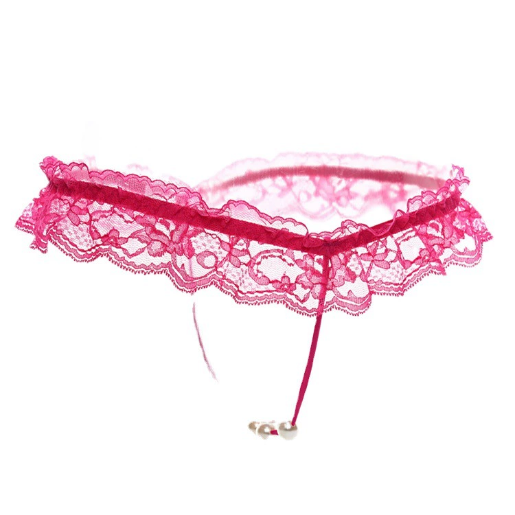 Women’s lace thong underwear with pearl beads, plus size, one size fits all