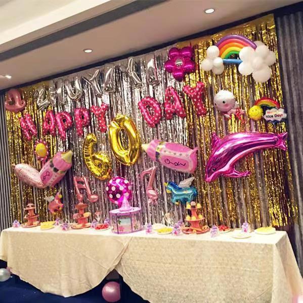 Cortina de seda láser al por mayor colorida decoración de luz brillante fiesta día de los niños casa de boda cumpleaños decoración de cortina de puerta