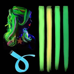 European and American Cross-Border Luminous Wig Piece One-Piece Colorful Long Straight Hanging Ear-Dyed Luminous Wig Silk Hair Extensions Clip Hair