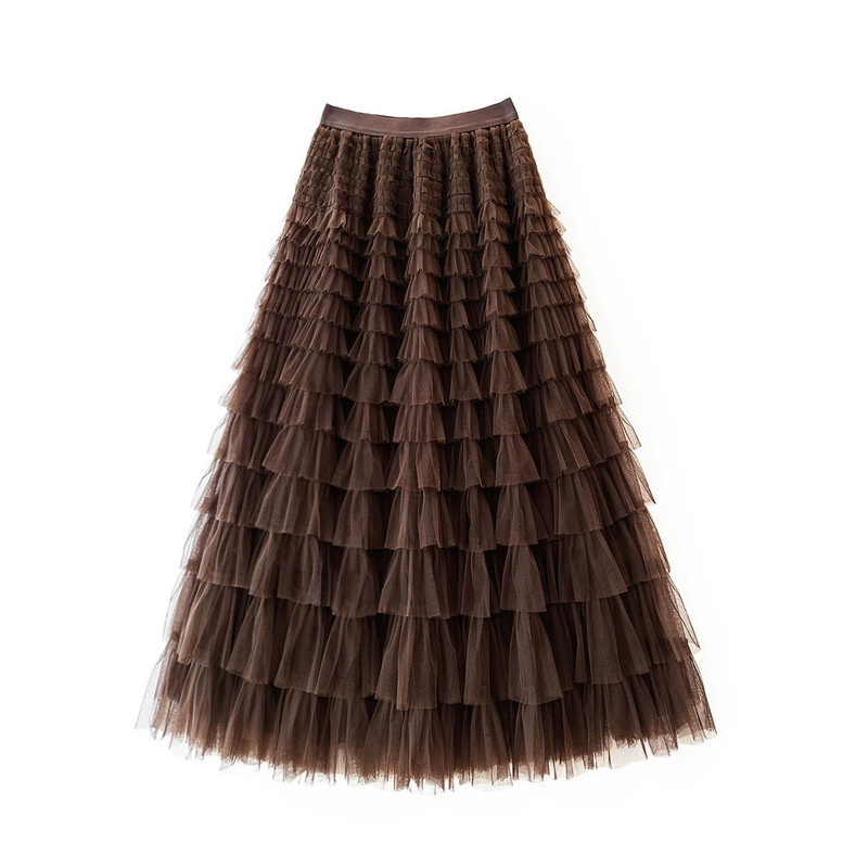 Winter Long Black Mesh Cake Skirt Gauze Skirt Women's Autumn and Winter 2025 New Fluffy Pink Long Skirt