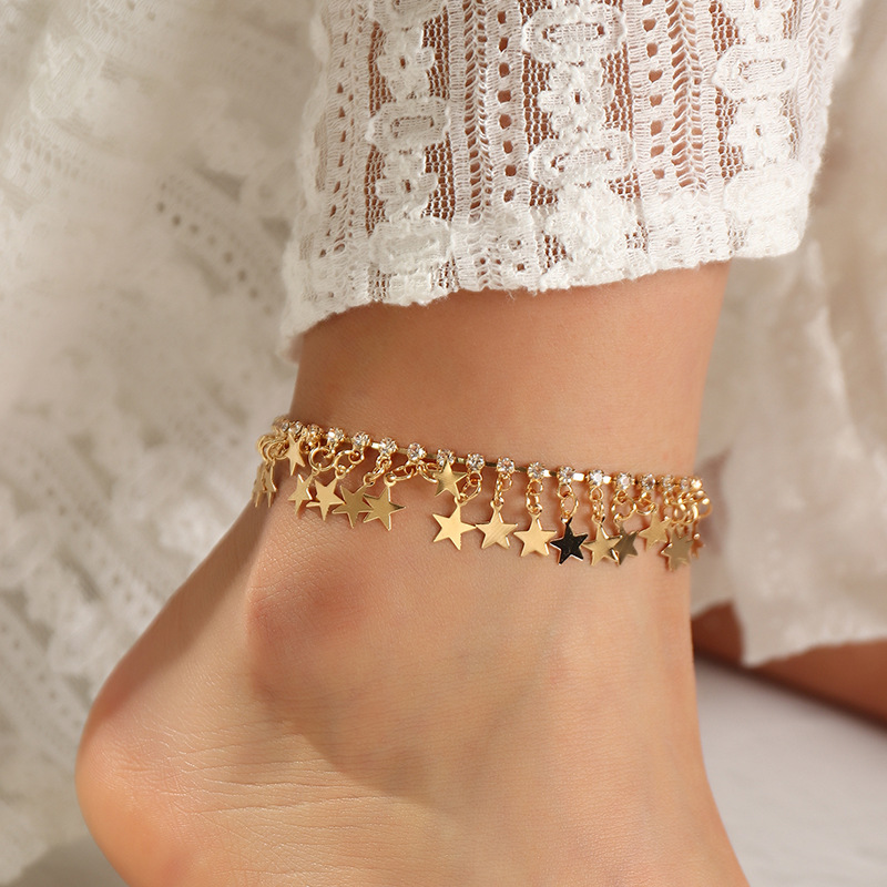 Fashion Five-pointed Star Diamond Anklet Wholesale display picture 1
