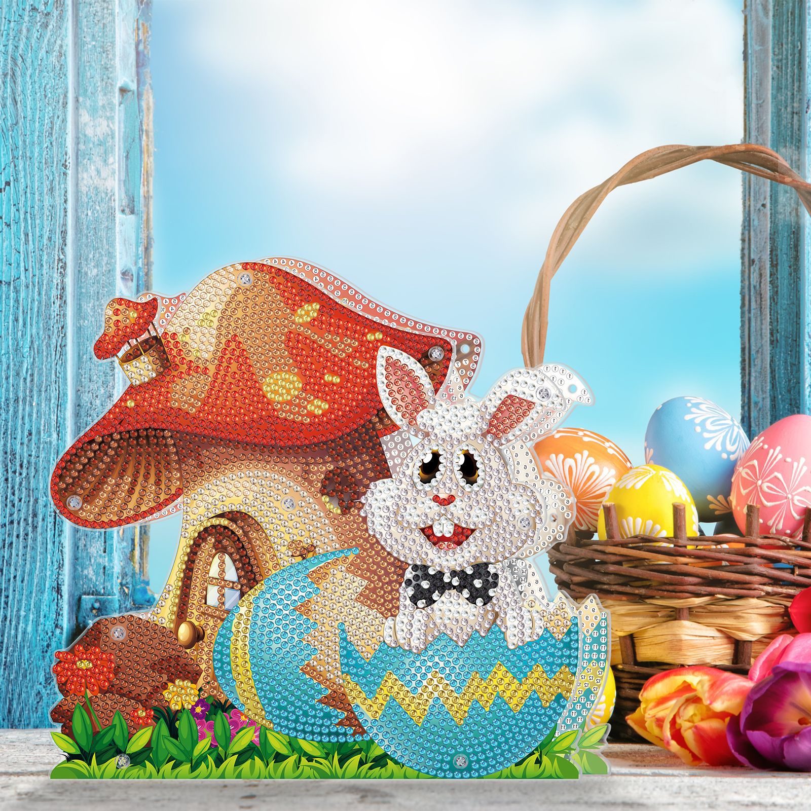 Accesorios para pintura de diamantes, pintura de diamantes de Pascua, lámpara decorativa DIY, aplique de diamantes hecho a mano, luz nocturna de conejo