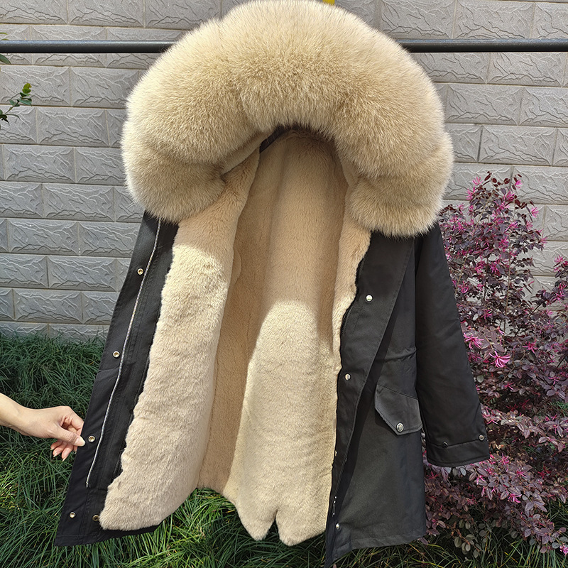 Sieviešu apģērbi Jauns ziemas Sieviešu Parka Vidēja Garuma Noņemams Laineris Lapsas kažokādas apkakles kažoks_voghion.com