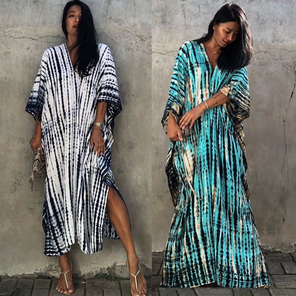 Rayon Tie-Dye Beach Sun Protection Clothing, Women's Robe, Bikini Cover-Up, Swimsuit Outerwear, Beachwear