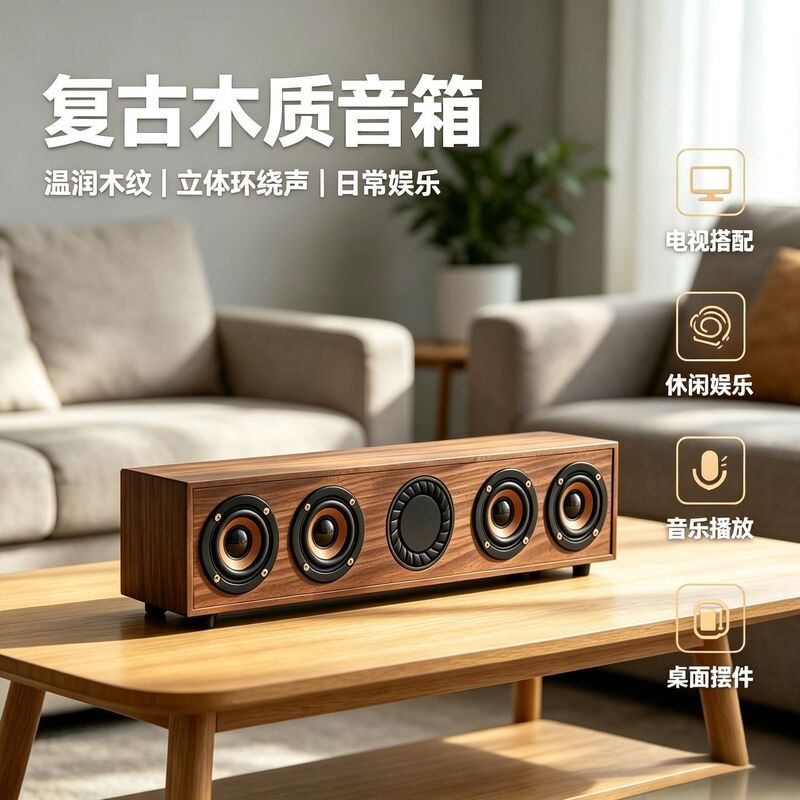 New retro wood grain Bluetooth speaker for home and office use, USB four-speaker subwoofer audio, direct from the manufacturer New retro wood grain Bluetooth speaker for home and office use, USB four-speaker subwoofer audio, direct from the manufacturer