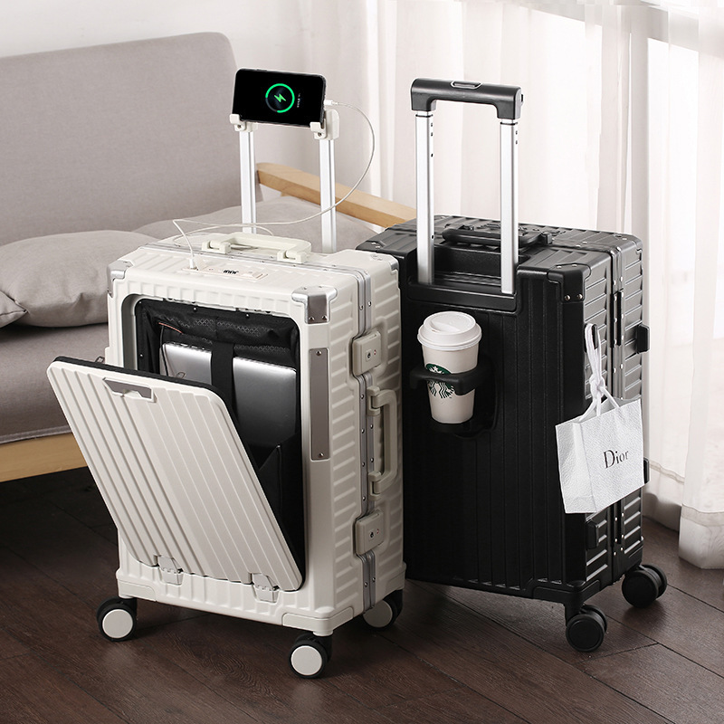 Exported to Japan, Aluminum Frame Carry-On Suitcase, 20inch Travel Suitcase with Front Opening, Quiet Luxury Tsa Combination Lock