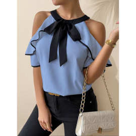 K 12877 Bow collar double layer shirt 蝴蝶结领双层衬衫