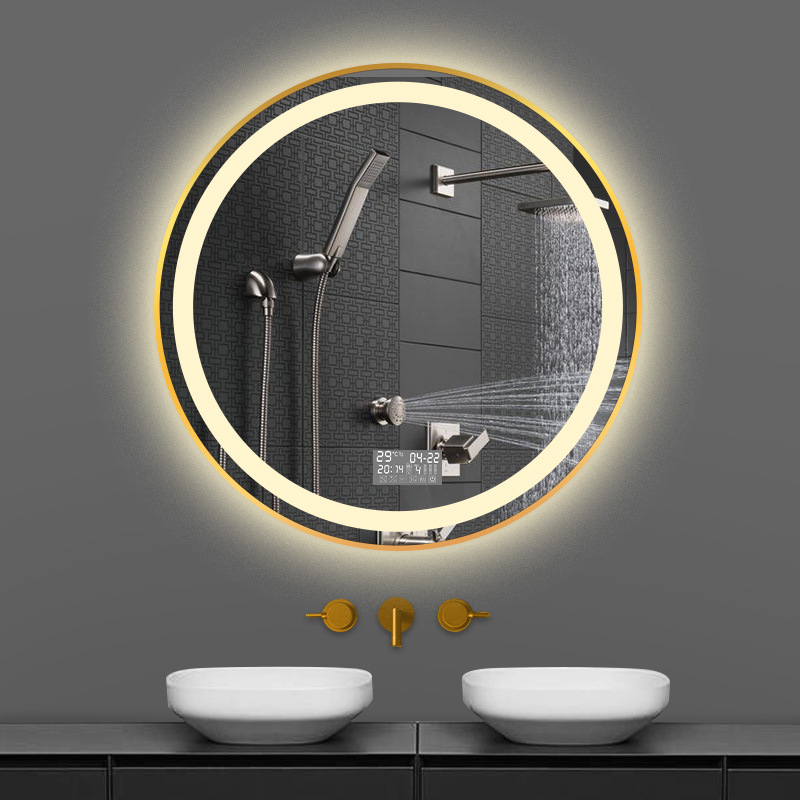 Zhenhan Cross-border exclusivamente para hoteles, baño con marco de aleación de aluminio, espejo redondo, espejo de luz LED, espejo inteligente de baño con luz