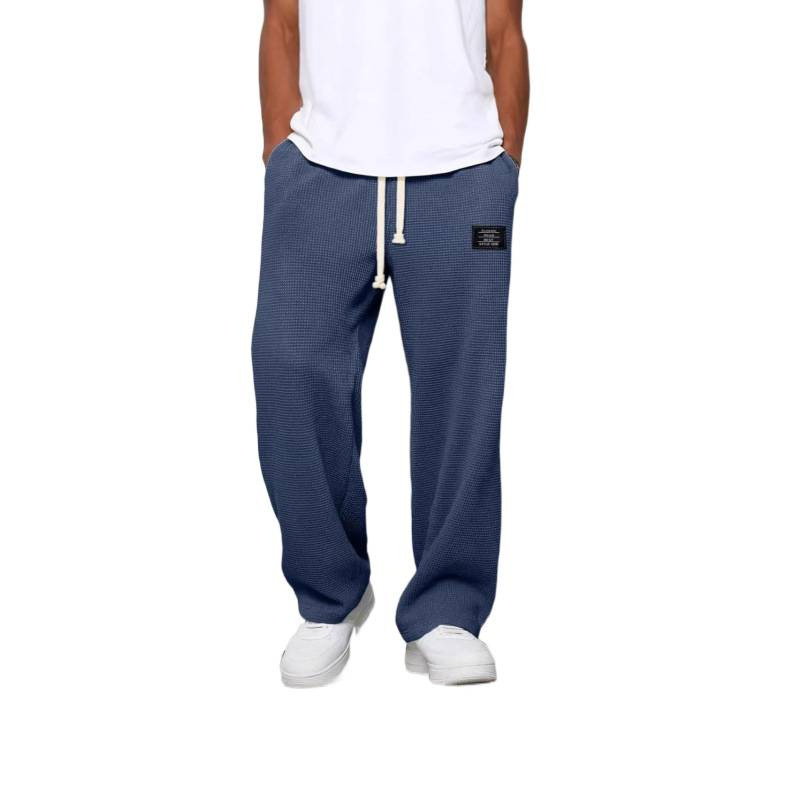 Men's Summer Casual Sports Pants, Straight-Leg, Wide-Leg, Thin, Cool, Loose-Fitting, Breathable, Quick-Dry, Skin-Friendly, Waffle Weave