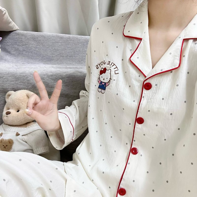 2025春秋新款云朵棉长袖长裤kt猫睡衣女可爱甜美家居服套装可外穿|undefined