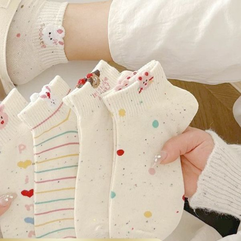 韩版ins潮卡通小兔点子纱春夏季少女女短袜可爱船袜新款