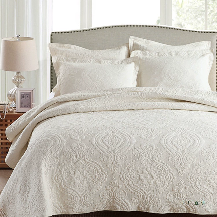 Double-sided white quilted set, universal sheet, light luxury style, 3 piece set
