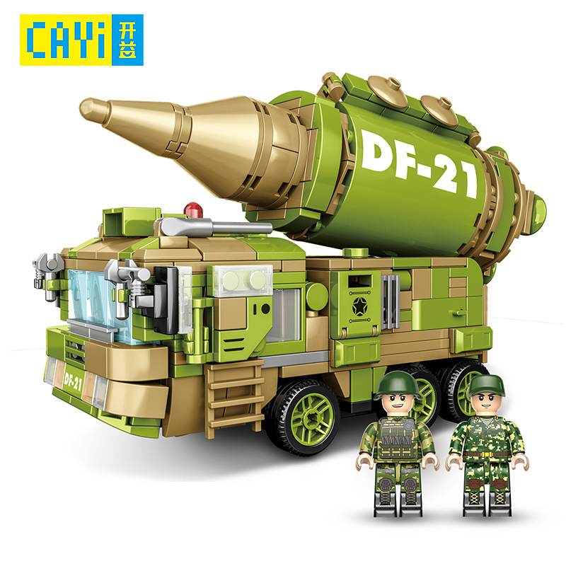 外贸专供CAYI开益积木Q版军事装甲东风导弹车小颗粒拼装儿童积木