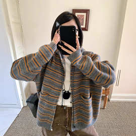 韩国东大门代购2025秋冬季新新款复古针织羊毛宽松开衫毛衣女