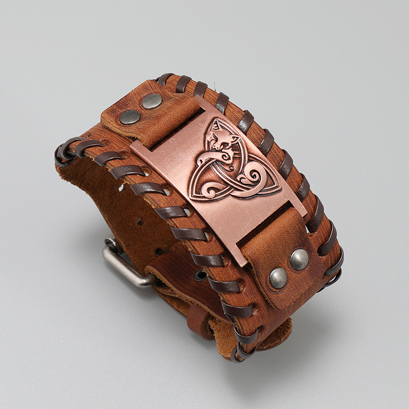 Retro Viking Pattern Cowhide Bracelet Personalized Woven Menu0027s Leather Bracelet