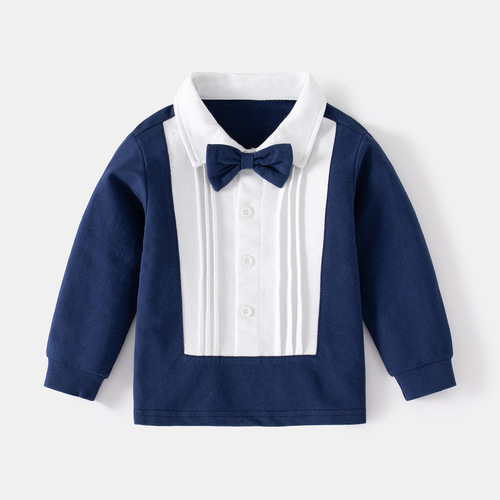 Spring Fashion Collar Navy Blue Children's Hoodie Academy Style Gentleman Bow Tie Collar Hoodie for Middle Kids