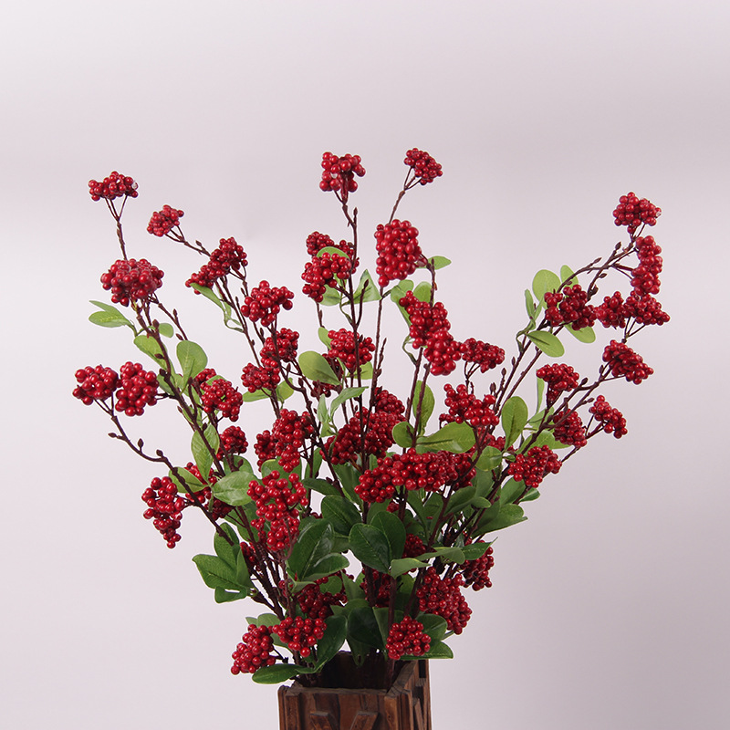 高仿真红果 红运果 高仿真圣诞果厂家供应婚庆人造花浆果发财红果|ms