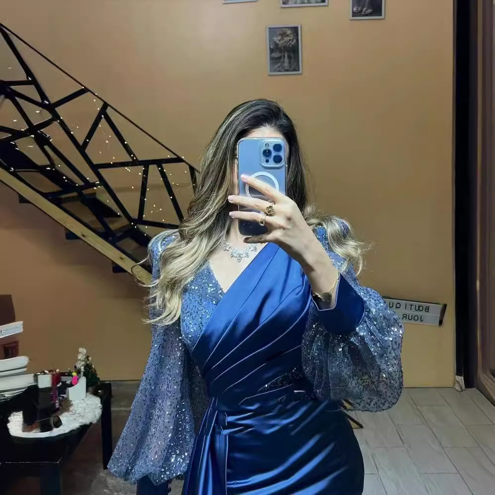 Women's Clothing E Commerce Celebrity Cocktail Party Dinner Dress Fashionable Front Slit Puff Sleeve Dress Performance Chorus Dress Female_voghion.com