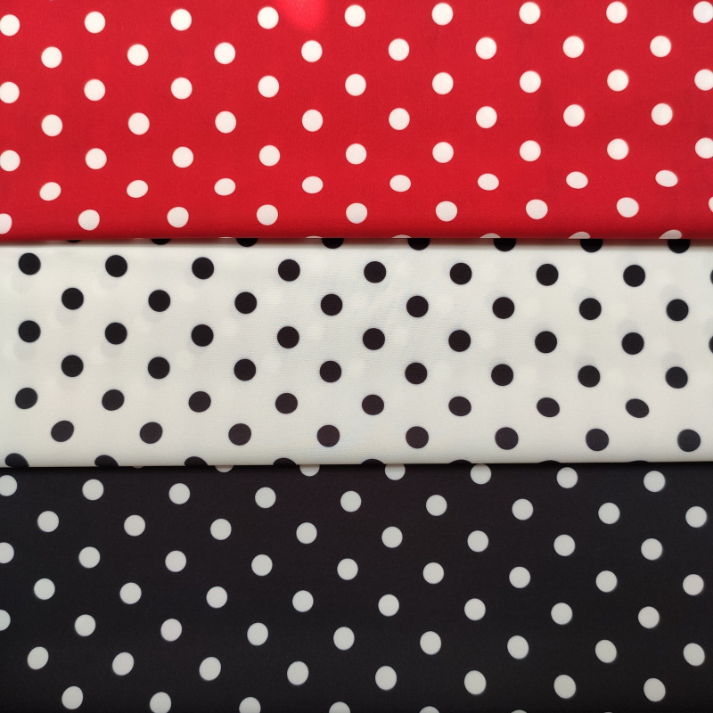 100D四面弹印花布 连衣裙裤子服装印花布料 点点圆点波点布料面料