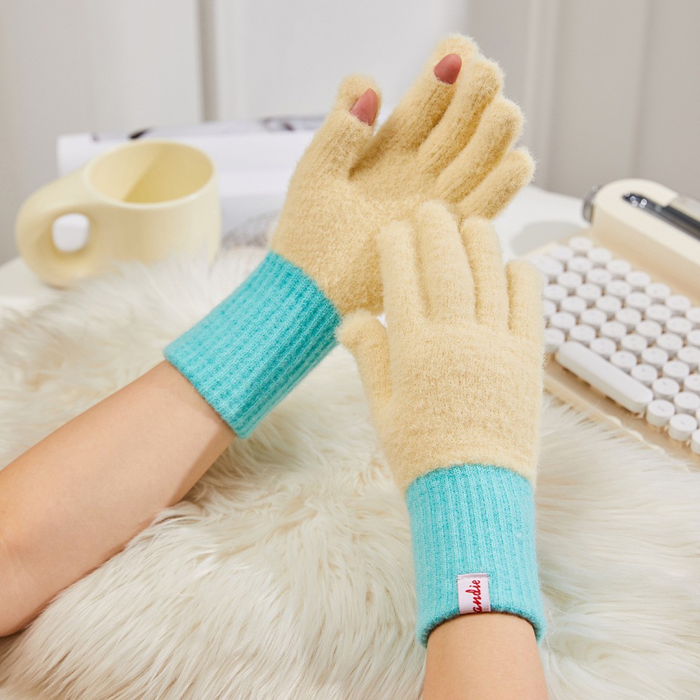 Cream yellow [original macaron color knitted gloves]