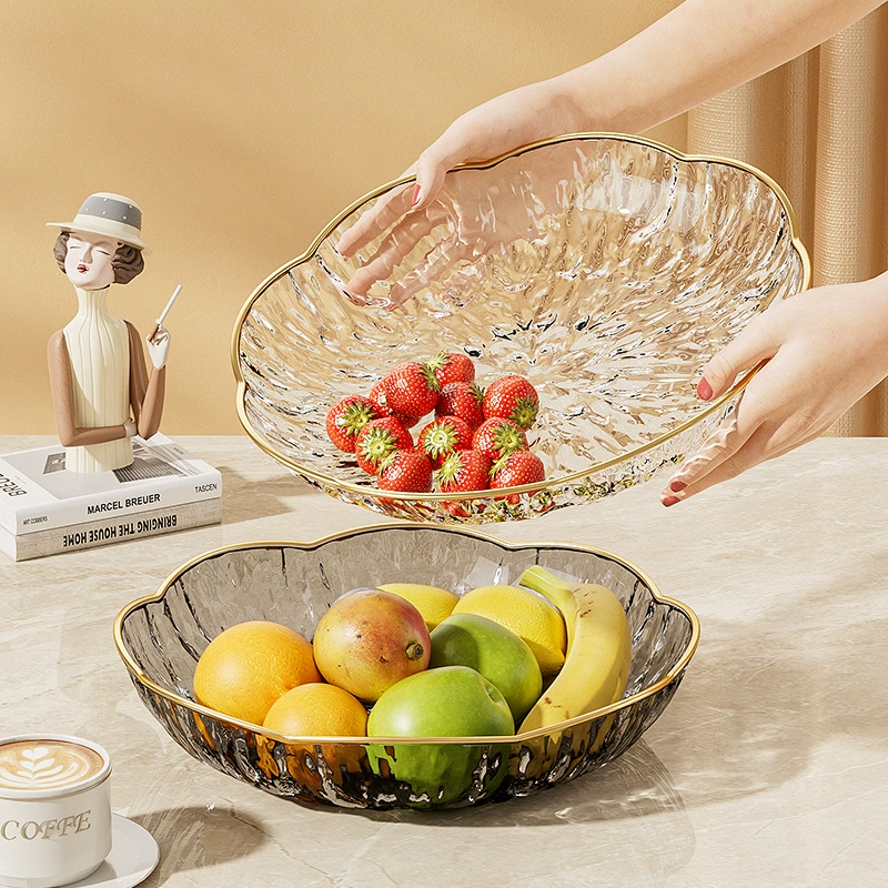 Новая фруктовница для дома в гостиную, конфетница с прозрачным золотым ободком, корзина для сухофруктов, высококачественная фруктовница для кофейного столика, тарелка для закусок.