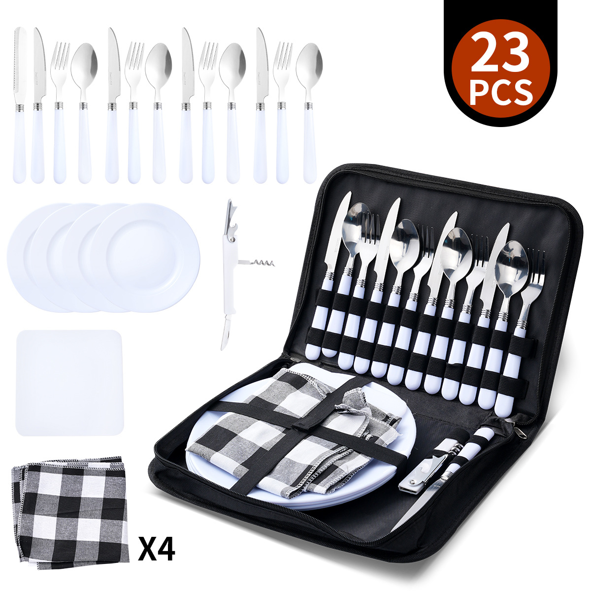 화이트 핸들 23 조각 세트 (4 명)