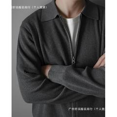 ニットセーター軽熟風男性ウール混紡カーディガンファスナー折り襟秋長袖ビジネス保温コートT