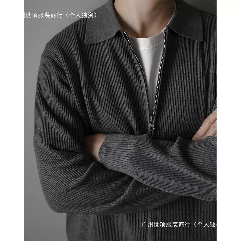 Вязаный свитер легкий ветер мужской шерстяной кардиган с молнией лацканный осенний длинный рукав бизнес теплое пальто T