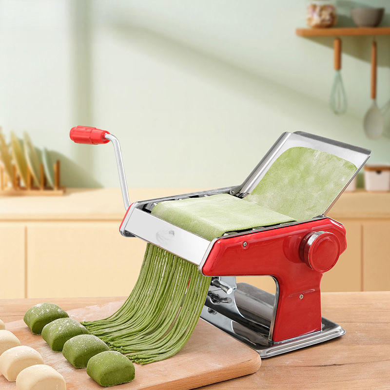 Máquina manual para hacer fideos, prensa de fideos pequeña para el hogar, versión familiar, rodillo de acero inoxidable para masa, máquina para hacer envolturas de dumplings.