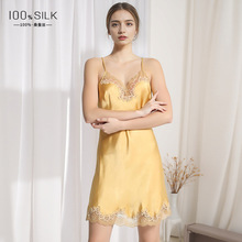 19姆米重磅真丝睡裙女高档100%桑蚕丝花边性感露背家居服吊带短裙