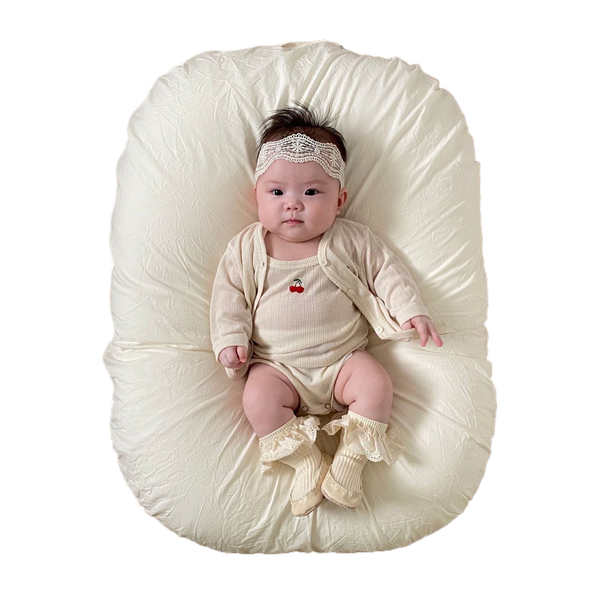 Estilo coreano algodón recién nacido Delgado transpirable Sling jumpsuit + cardigan de dos piezas ins verano refrescante cereza triángulo mameluco