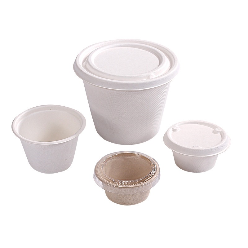 Taza de prueba de pulpa Taza de salsa Blanco 2 onzas Taza de papel pequeña desechable con tapa Salsa dulce Caja de chile Plato de salsa