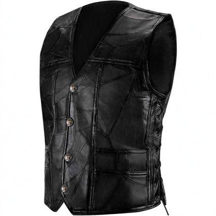 Classic Motorcycle Leather Vest Men's Vest Patchwork Leather Waistcoat Riding Vest Brown Version Pure Leather Patchwork