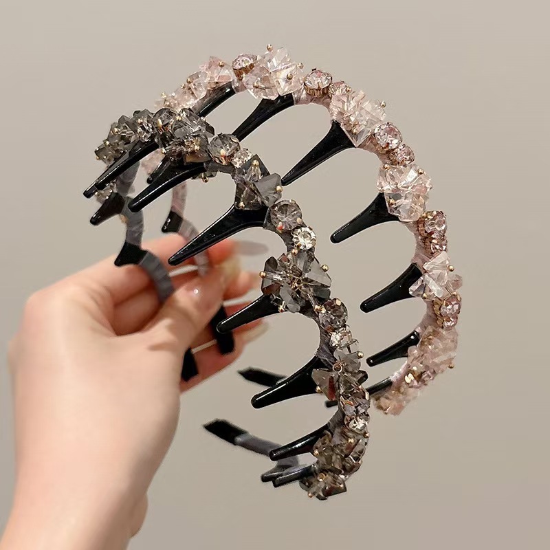 新しいクリスタル歯付きライト高級フルダイヤモンドヘアバンドヘアアクセサリーシンプルな気質レトロ多用途薄型ヘッドバンドヘアピン女性のヘアアクセサリー|undefined