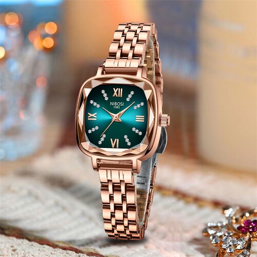 Nibosi Fashion Retro Diamond-Studded Small Green Women's Watch with French High-End Style