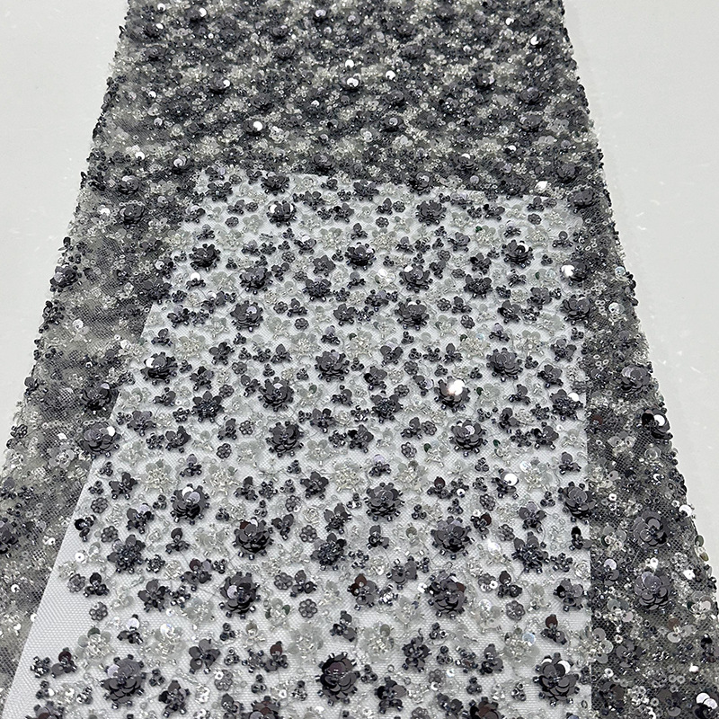 Spot sequinilla pequeña flor de ciruela cuentas tubo bordado de tela de bordado tridimensional de moda vestido de boda tela image 11