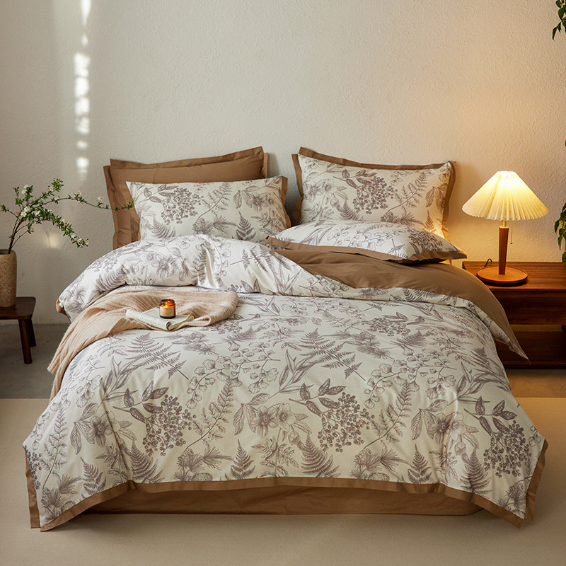 Retro estilo americano 100S algodón de lana larga cuatro piezas de algodón colchón de algodón cuatro piezas de sábanas de cama de alta calidad