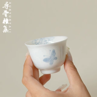 寻云雅集釉下彩手绘蝴蝶茶杯品茗杯功夫茶具中式家用个人专用单杯