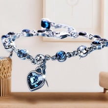 跨境精品欧美时尚海洋之心桃心手链镶钻女式奥地利水晶手饰品跨境