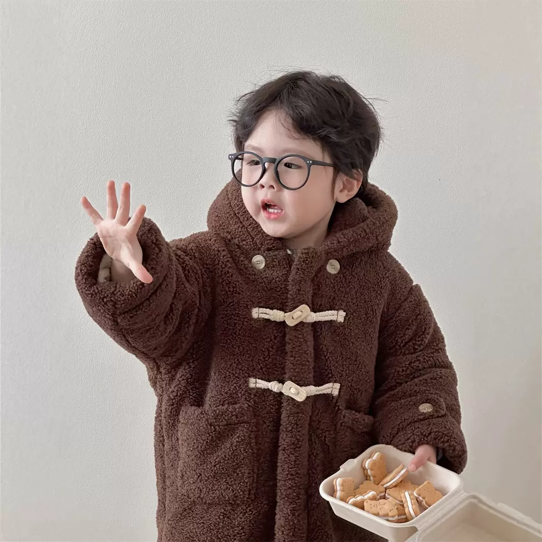 一件过冬~儿童韩版冬装羊羔绒外套男女宝宝加绒加厚长款保暖大衣