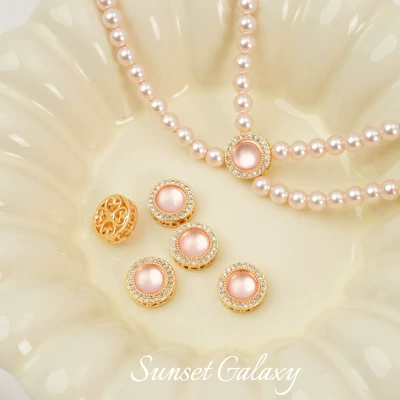 Bracelet Necklace Earrings Headwear – Zərgərlik ara hissələri - pink-chalcedony-gold-plated-round-one9898mm