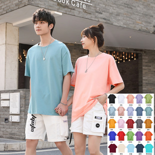 200g round neck cotton loose shoulder short sleeve T-shirt custom printed logo pattern flower summer class clothes work street dance
