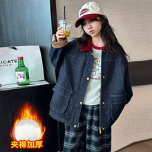 女童牛仔外套秋冬款2025新款时髦儿童女孩女大童冬季夹棉加厚上衣
